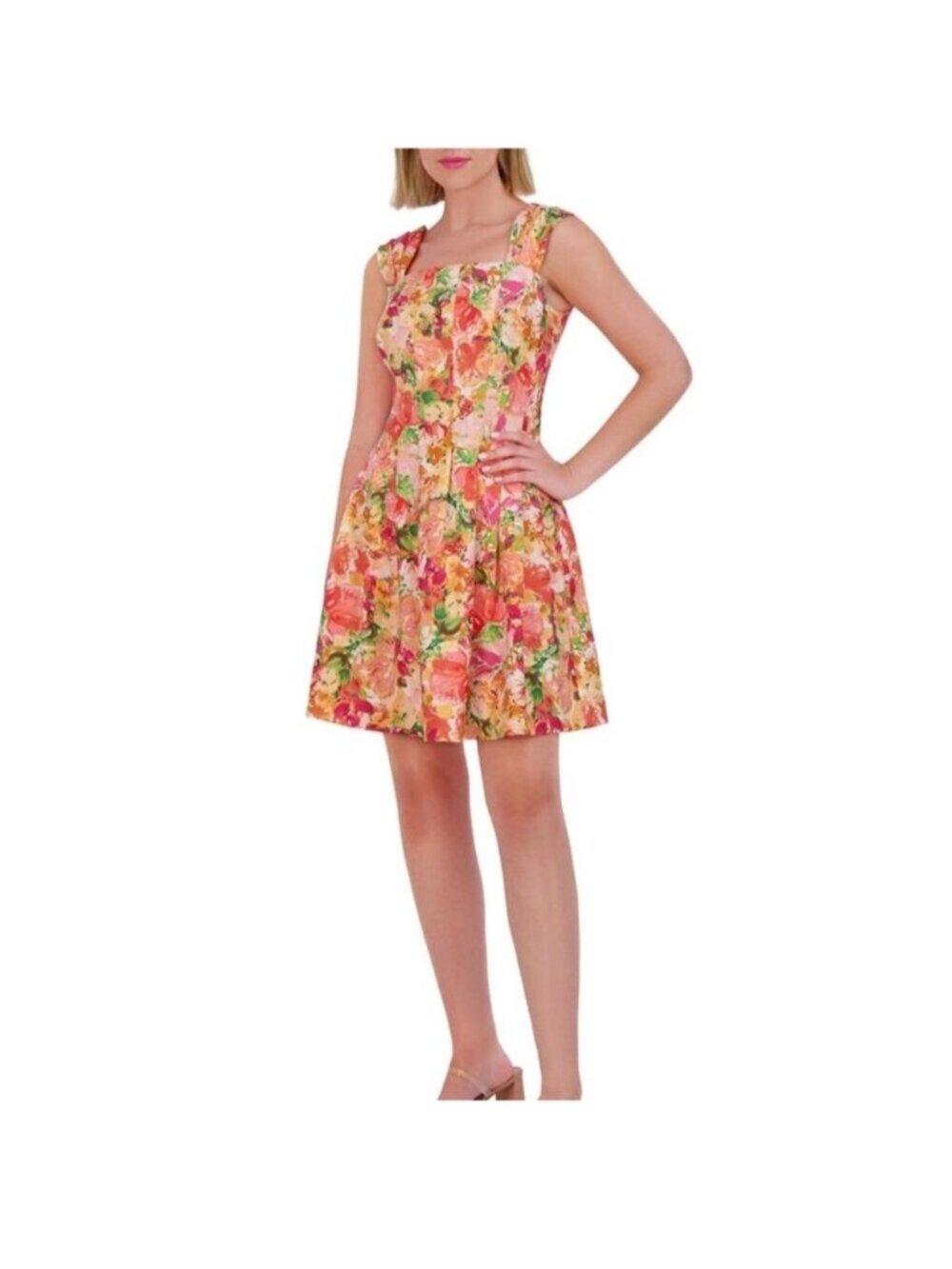 Vince Camuto Womens Fit & Flare Dress Pink & Yellow Floral Print Size 4 NWT
